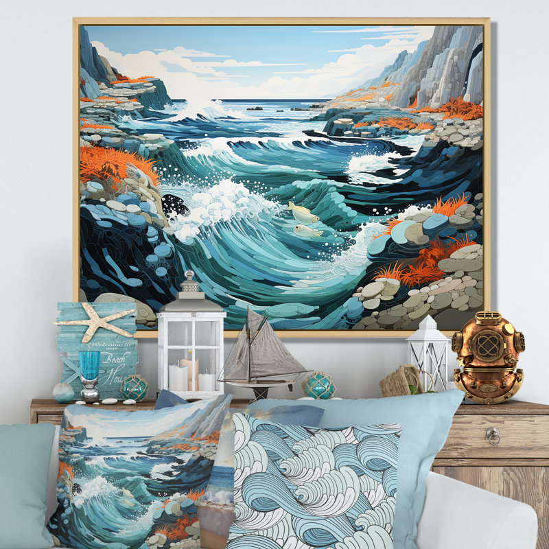 Paysage sauvage de plage I, reproduction sur toile, Cadre naturel flottant, H 12 po x l 20 po x P 1 po