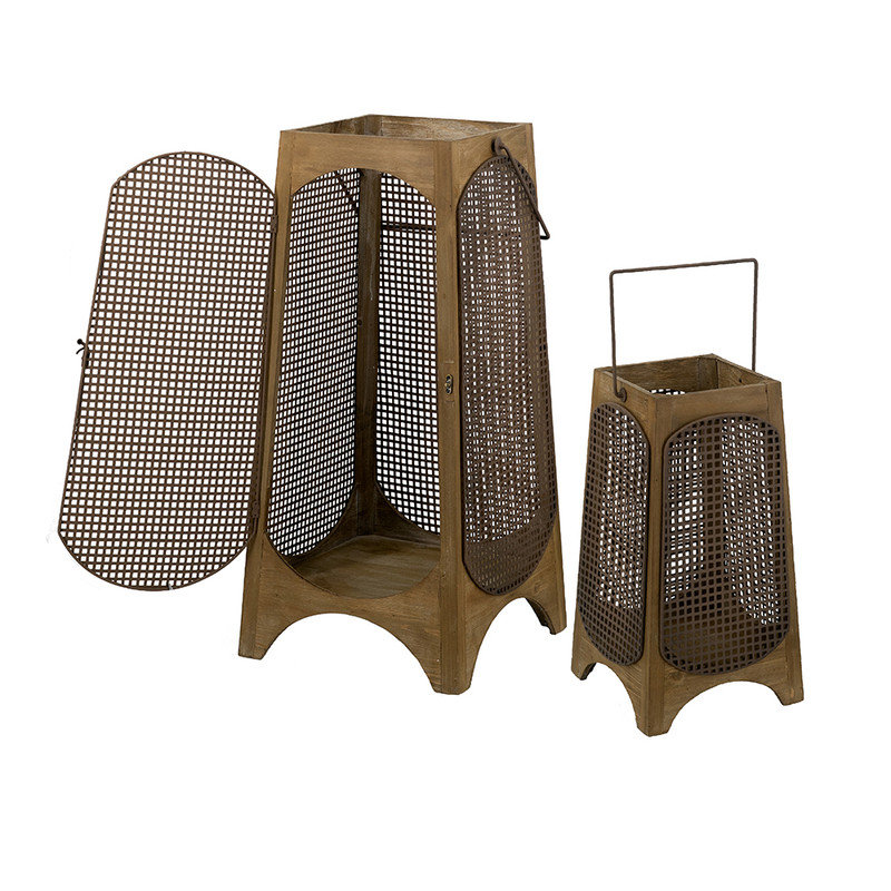 Lanterne de style bohémien à bougie industrielle S / 2 de 29,5 po de hauteur avec pattes arquées pour table de patio intérieur et extérieur