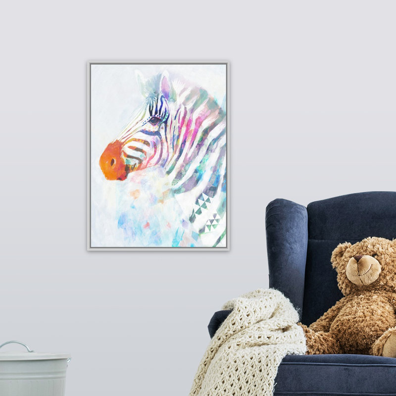 Art sur toile fluorescent zèbre i Silverman, H 24 po x l 18 po x P 1,75 po, Cadre flottant blanc