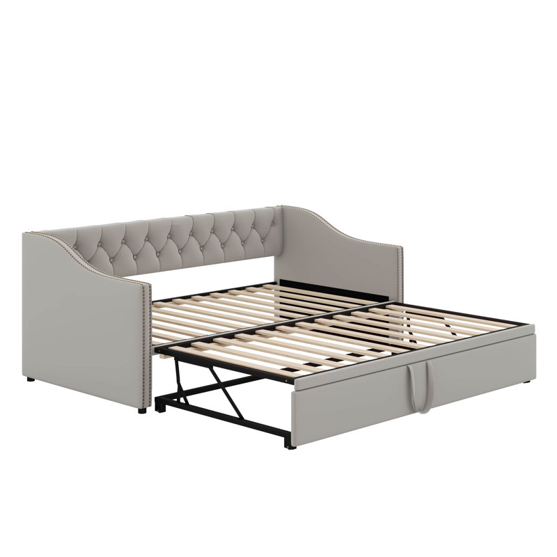 Twin Size Upholstered Daybed With Pop Up Trundle, Gray