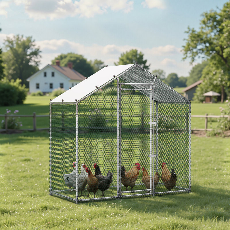 Grand poulailler en métal, 2 x 1 x 2 m, enclos extérieur avec bâche imperméable et structure robuste, toit en flèche, idéal pour les canards, lapins, poules et oies. Usage extérieur, jardin ou ferme.