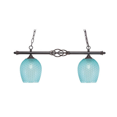 Luminaire pour îlot de cuisine 2 lumières Elegante, fini granit foncé avec verre texturé de 7,5 po