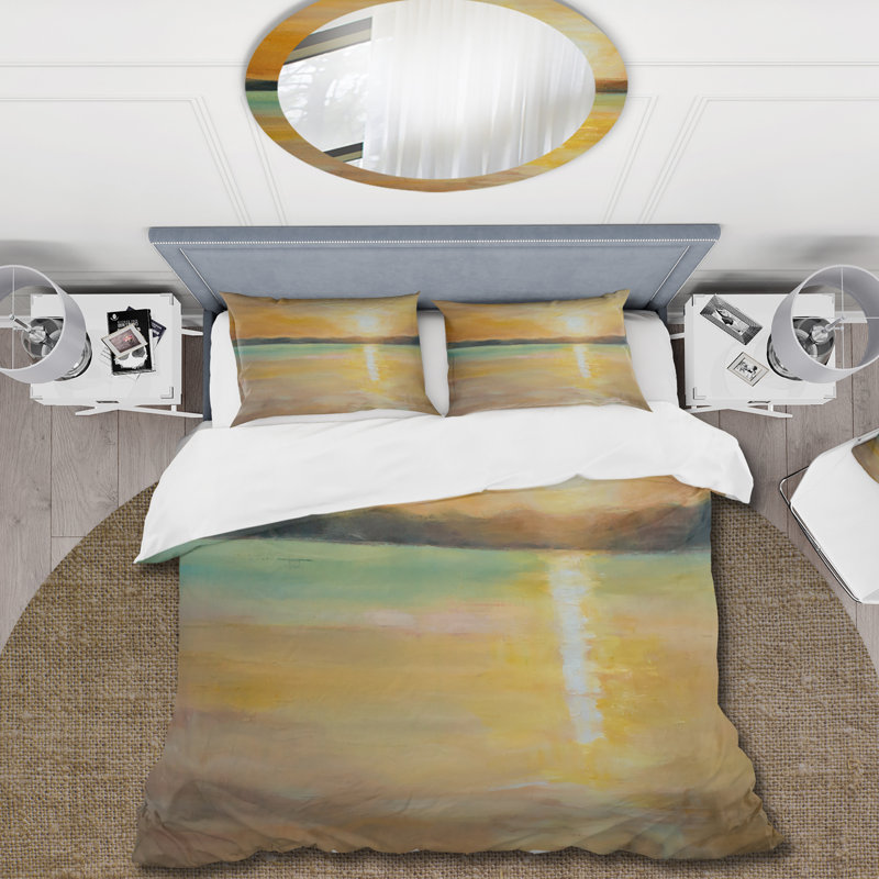 Yellow Sunset At The Horizon - Ensemble de housse de couette nautique et côtier - Polyester en microfibre