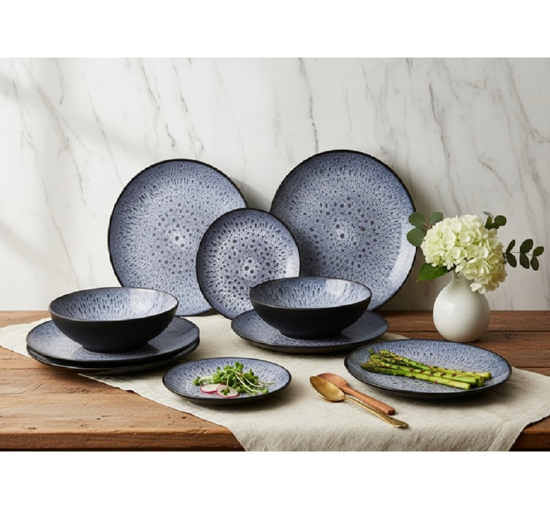 Waterside 12pc Blue & Purple Reactive Glaze Stoneware Dinner Set
