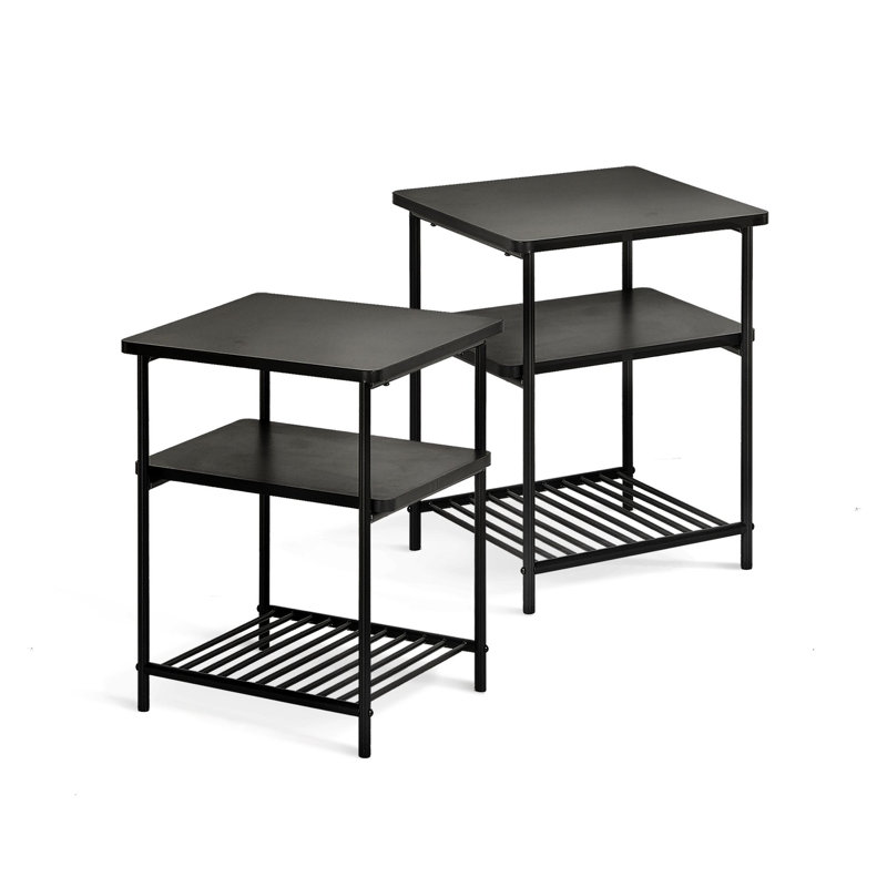 Ensemble de tables de bout et d'appoint carrées polyvalentes avec tablette de rangement Model KODI, noir