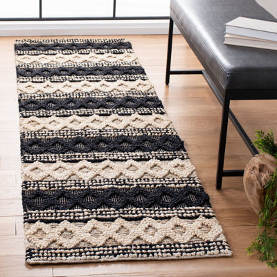 Natural Fibre Hand Woven Jute/Cotton Geometric Rug in Ivory/Black