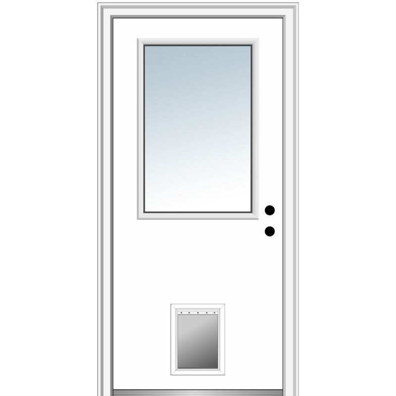 Smooth 0.5 Lite with Pet Door Fibreglass Prehung Front Entry Doors, 81.75" H x 30" W x 4.56" D, Left Hand/Inswing
