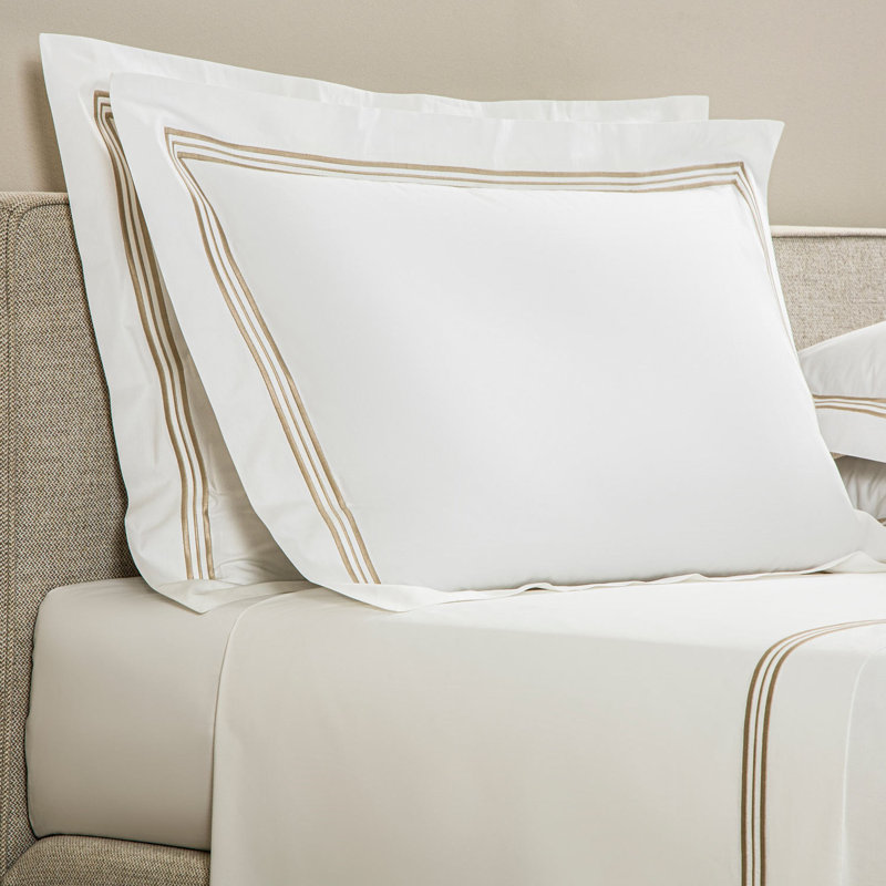 Triplo Bourdon Pillow Sham, Standard, White/Savage Beige