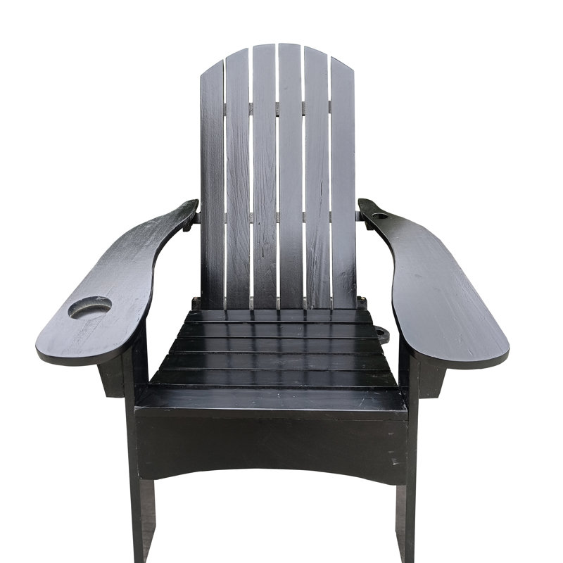 Black Wood Chair With Umbrella Compartment - Comfort And Versatility For Patio, Porch, Deck, Garden, Poolside Comfortable Opening Ideal Unwinding In Outdoor Indoor Spaces Like