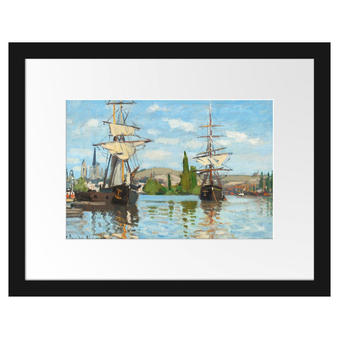 Gerahmter Kunstdruck Ships on the Seine at Rouen von Claude Monet