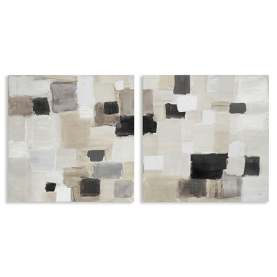 Neutral Patchwork Squares 2 PC Canvas Wall Art Set by Lanie Loreth