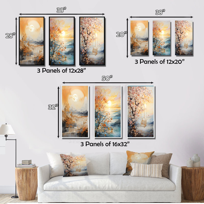 Sunrise Golden Hour Collage - ensemble 3 pièces, Toile tendue, H 40 po x l 60 po