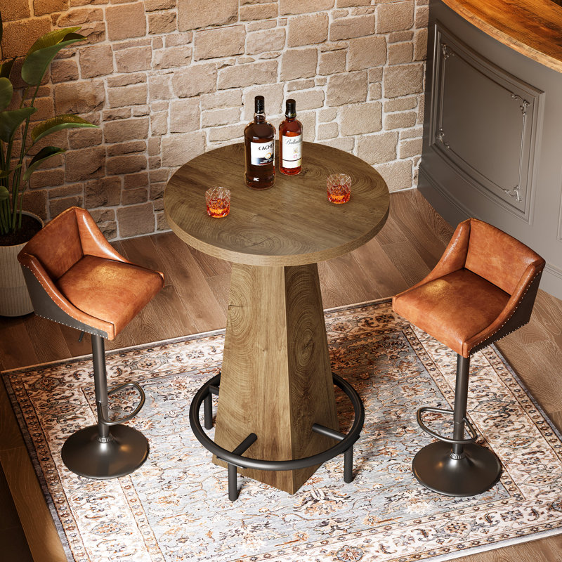 37.4" High Top Bar Table With Footrest (table Only), Wood 