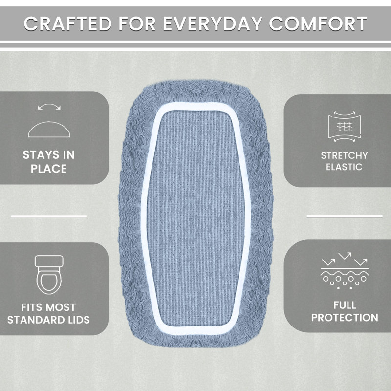 100% Cotton Plush Toilet Tank Lid Cover with Elastic Fit, Soft Decorative Bathroom Accent, 10"x22", Blue