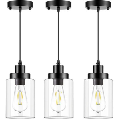 Luminaire suspendu pour îlot de cuisine à 3 lumières DEL noir mat Quantrell