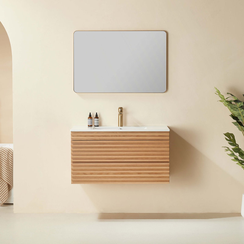 Meuble-lavabo mural simple et flottant avec plateau en céramique