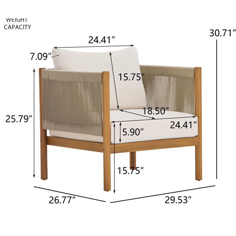 Ensemble de 2 fauteuils club d'extérieur avec structure en bois d'acacia d'aspect teck
