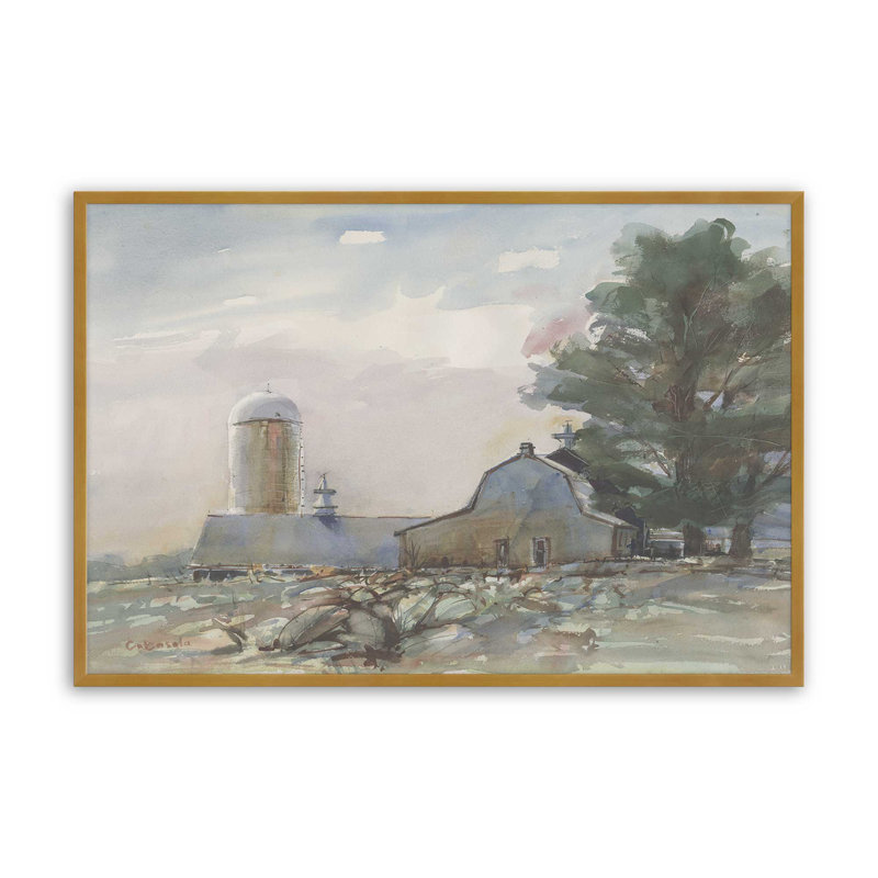 «Connecticut Valley Farm» par Stephen Calcasola, reproduction d'art, H 30 po x l 40 po, Doré