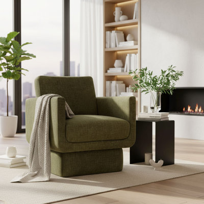 Green Upholstered Swivel Barrel Accent Chair