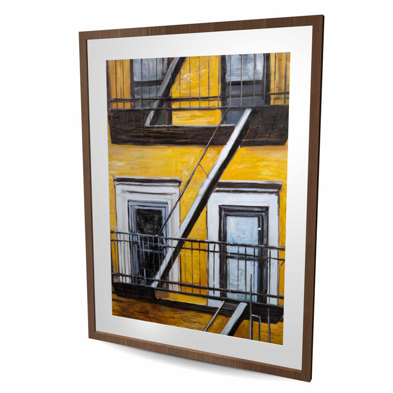 «Building Old Fire Escape» - Décoration encadrée pour chambre à coucher, Brun