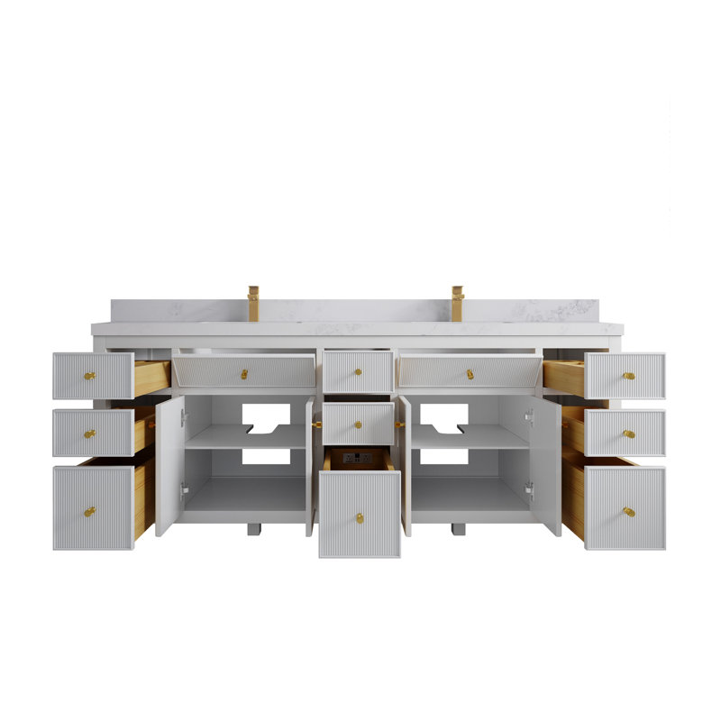 Ensemble de meuble-lavabo double 84 po, Blanc, Calacatta Nuvo