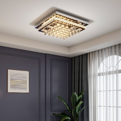 Marmie 1-Light 40cm Dimmable Crystal LED Flush Mount Light with Remote