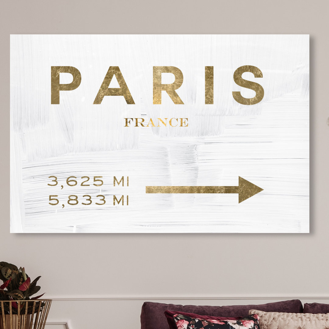 'Paris To Ny Road Sign' Typography on Wrapped Canvas