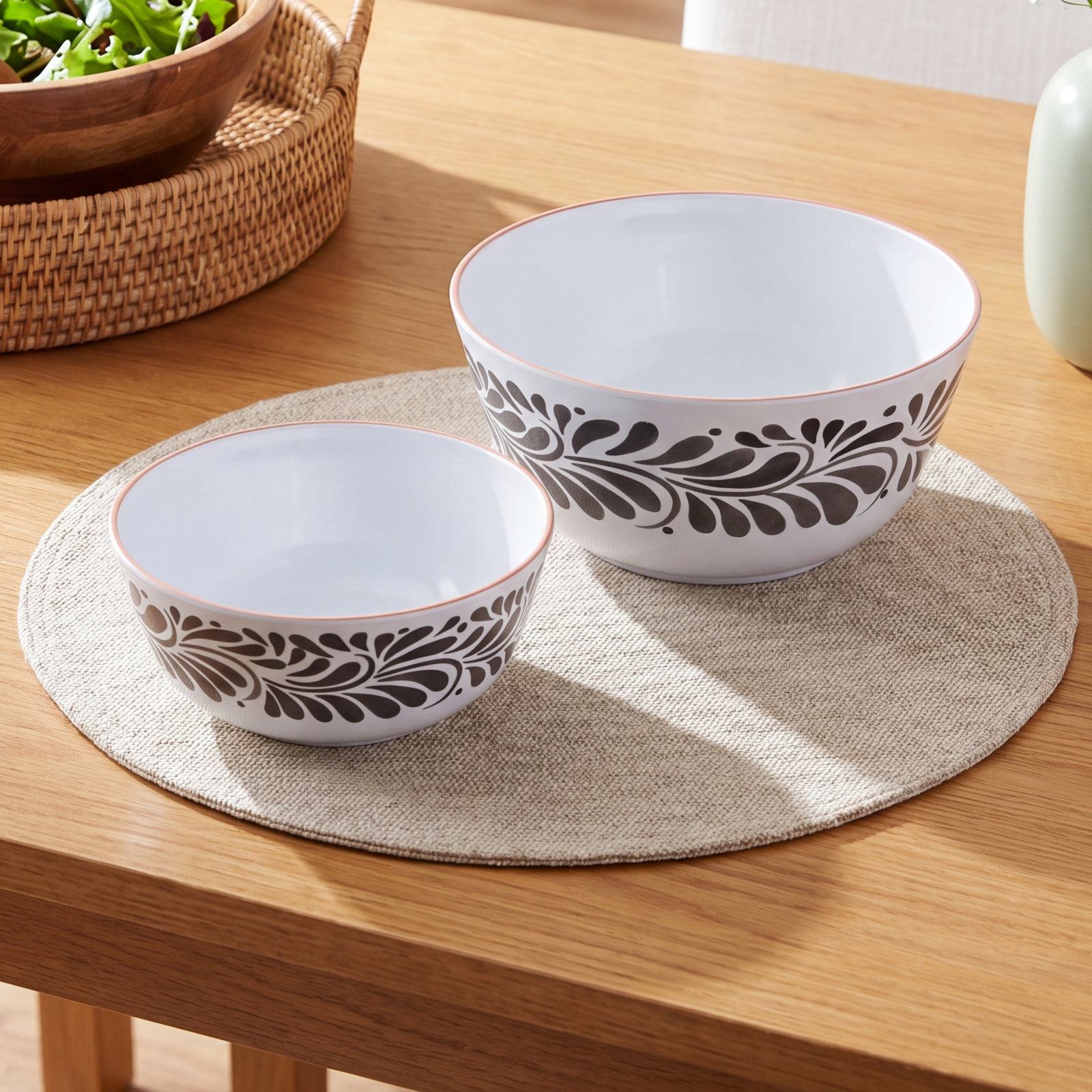 Lebrillo 2-Piece Melamine Bowl Set, Black/White