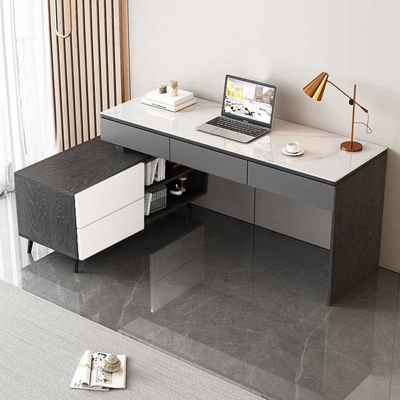 Bureau léger en forme de L avec bureau en pierre frittée, H 30,71 po x l 62,99 po x P 39,37 po