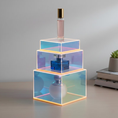 3Pcs Lighted Stackable Acrylic Iridescent Display Case