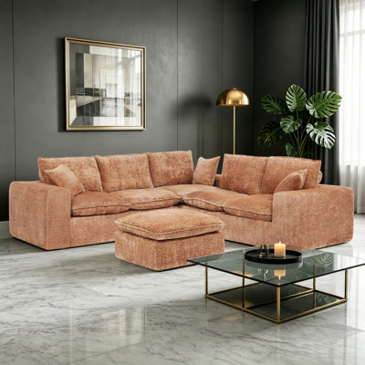 Canapé modulaire compressé en L 107 po avec repose-pieds et oreillers Boucle