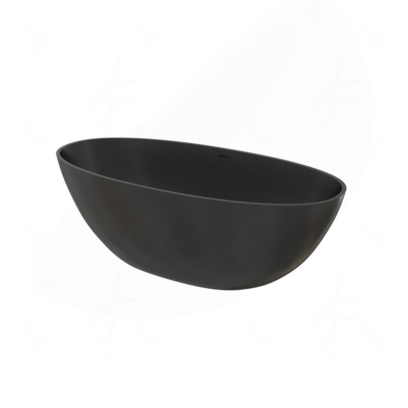 65" Elegant Solid Surface Freestanding Soaking Bathtub with Removable Acrylic Shelf