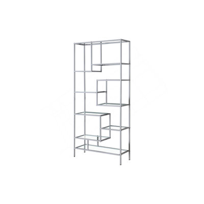 Bookshelf, Bookcase, Etagere, 72"H, Office, Bedroom, Clear Tempered Glass, Grey Metal, Contemporary, Modern