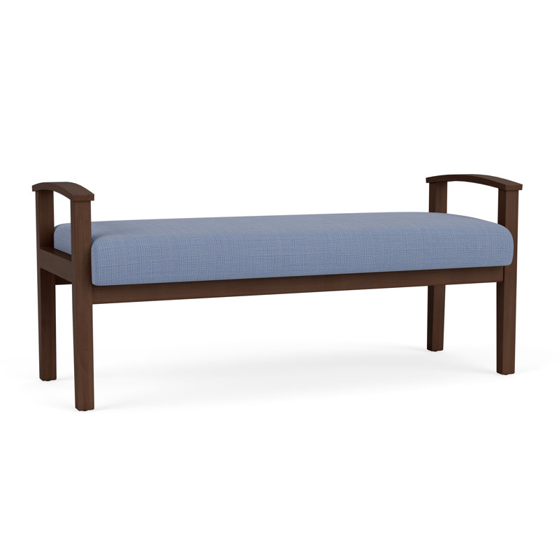 Banc en bois massif Amherst, Chambray bleu marine clair, Noyer Riftwood