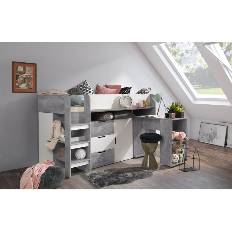 Coleen Loft Bed with Storage Included with Desk Included, White
