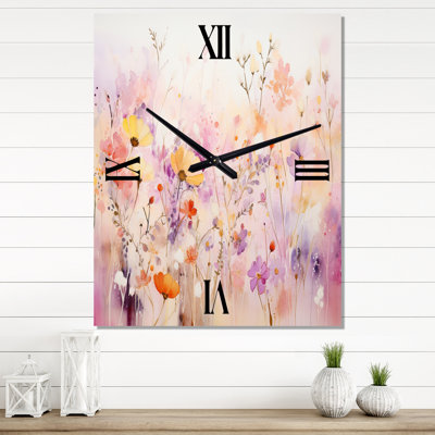 Pink Whimsical Wildflowers I - Abstract Botanicals Wall Clocks