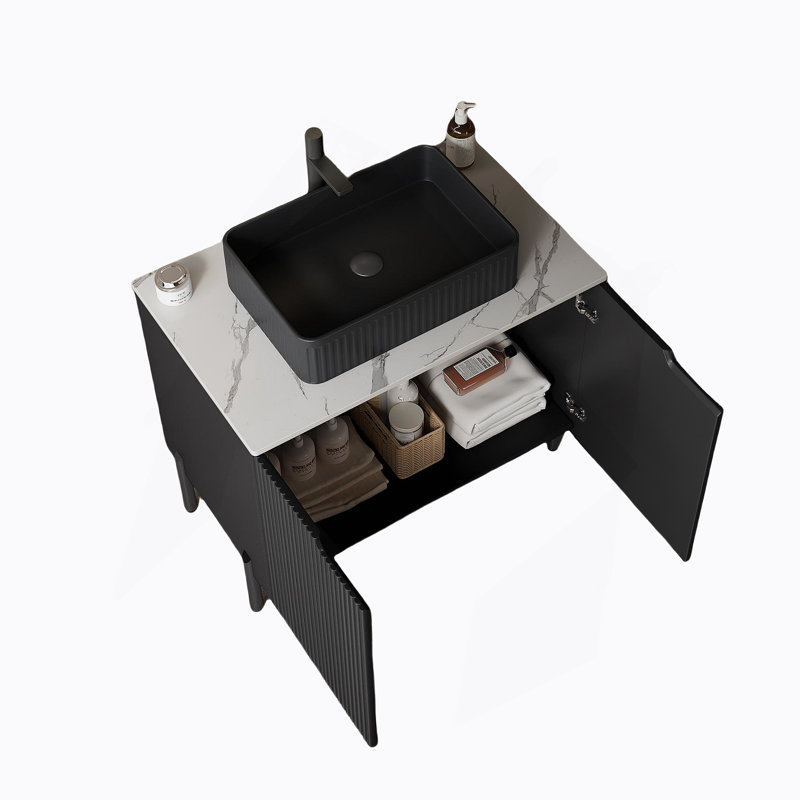 Meuble-lavabo autoportant avec lavabo, armoire de rangement offrant un lavabo de haute qualité et comptoir robuste pour la salle de bain.