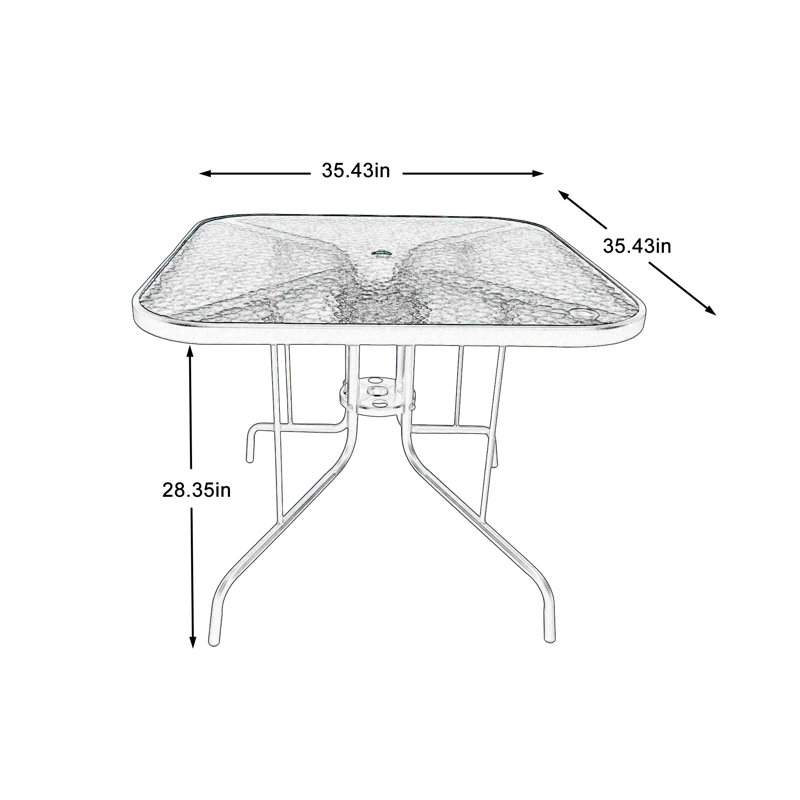 Tables de patio robustes, plateau en verre de 35 po en acier, salle à manger d'extérieur moderne