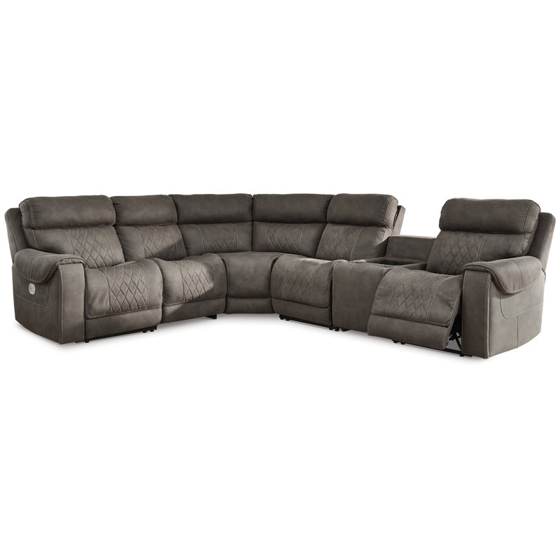 Gray Six-Piece Faux Leather Reclining Sectional Sofa