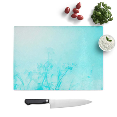 Tempered Glass Wild Blue Flowers in Abstract Chopping Board