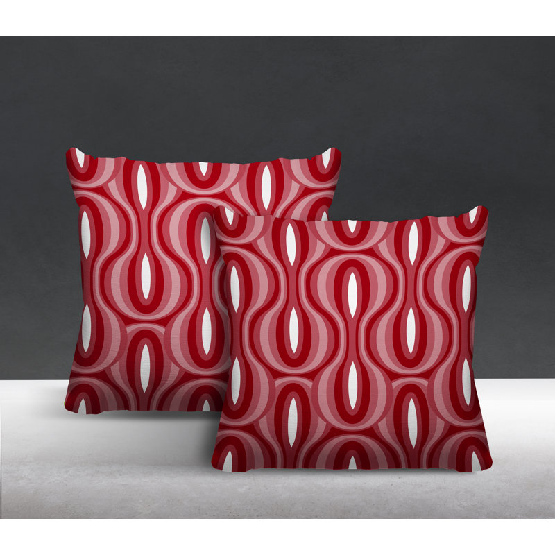 Coussin décoratif intérieur / extérieur Ikat, L 17 po x H 17 po, Rouge