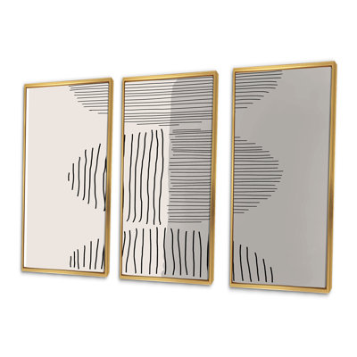«Minimal Geometric Lines and Circle VII», reproduction de cadre photo sur toile 3 pièces