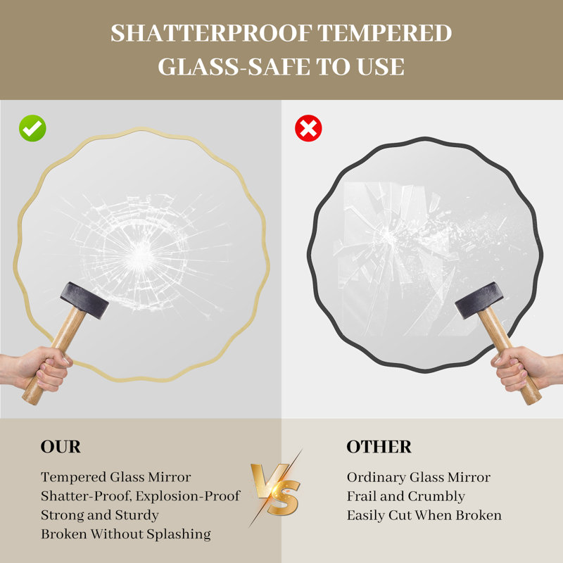 Elegant Gold Aluminum Round Wave Mirror, 32-inch