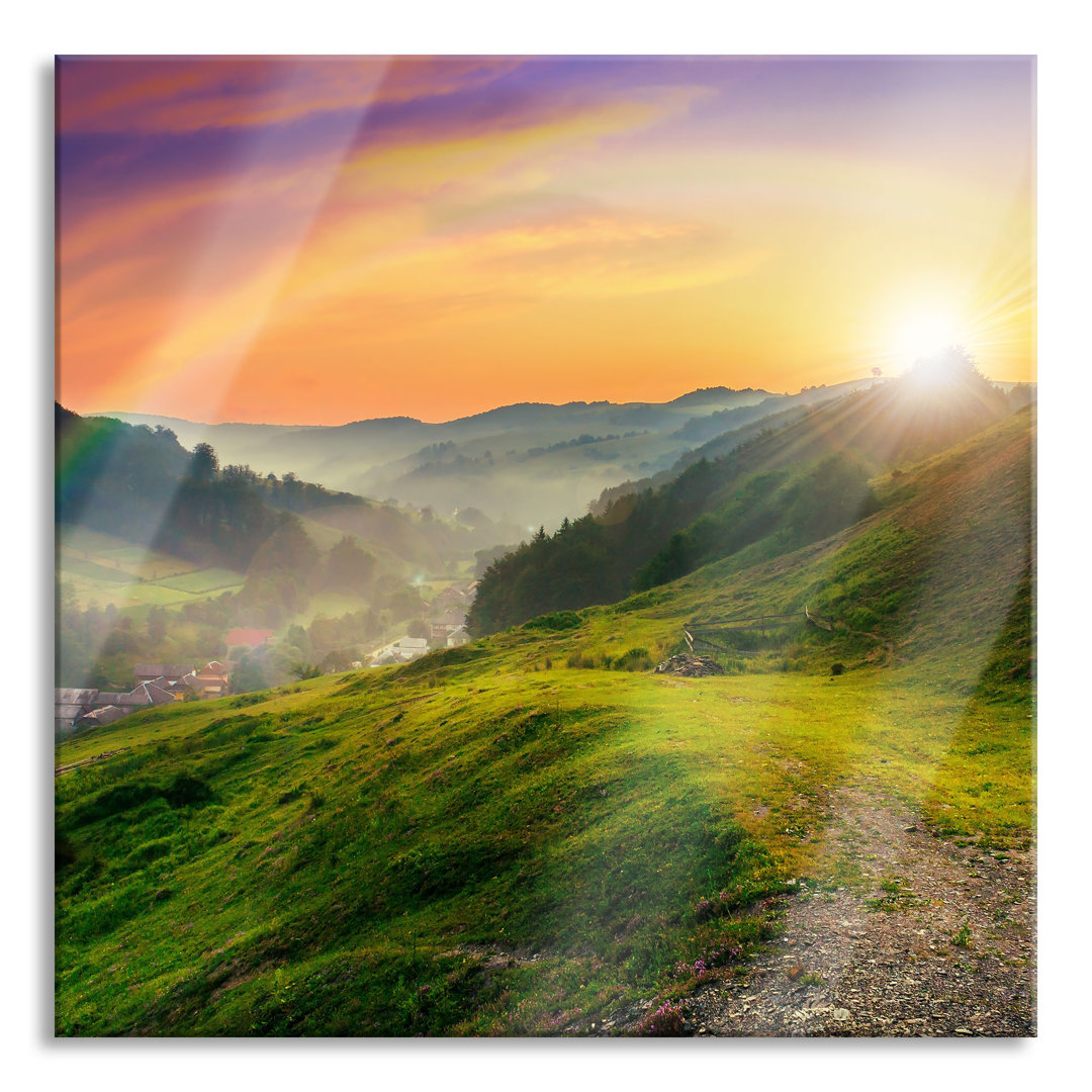 Glasbild Berge Sonnenuntergang