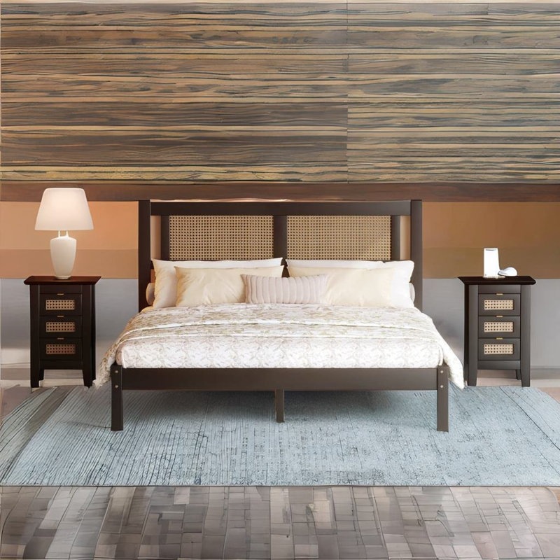 Ensemble de chambre à coucher 3 pièces pour lit double, noir, Noir, Grand