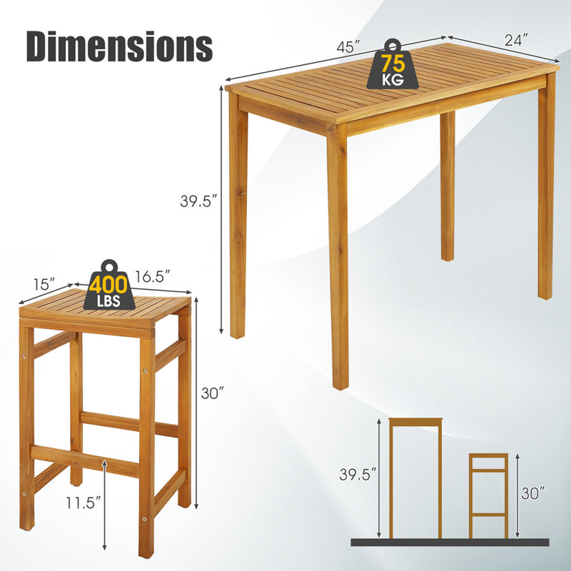 Ensemble de table rectangulaire d'extérieur debout pour 45 personnes L 45 po Arnstein