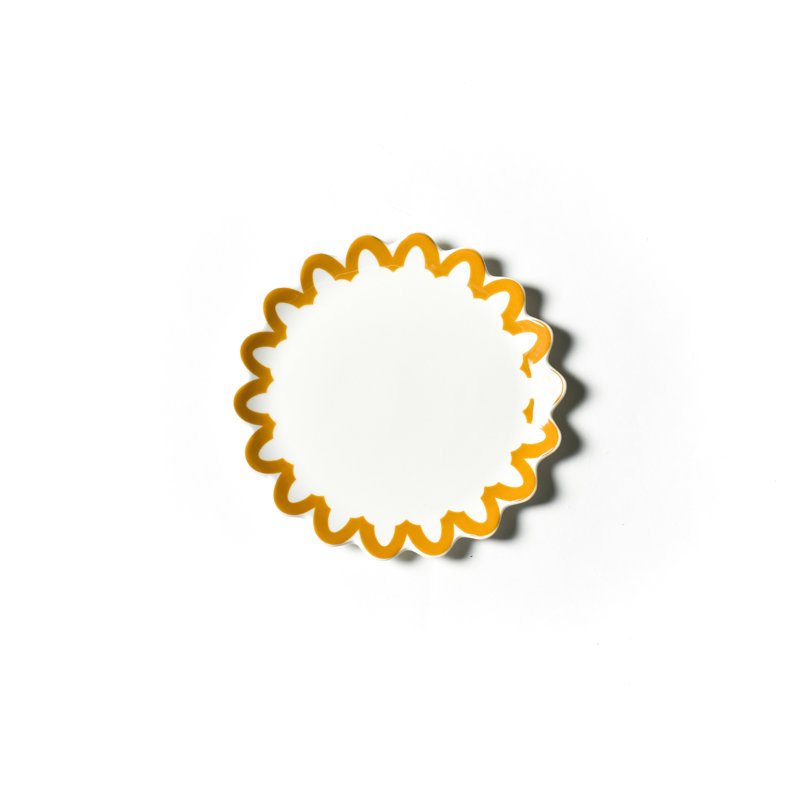 Brass Arabesque Trim Scallop Salad Plate, Yellow