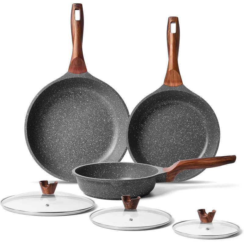 Non-Stick Frying Pan Set, 20cm + 24cm + 28cm(with Lid)