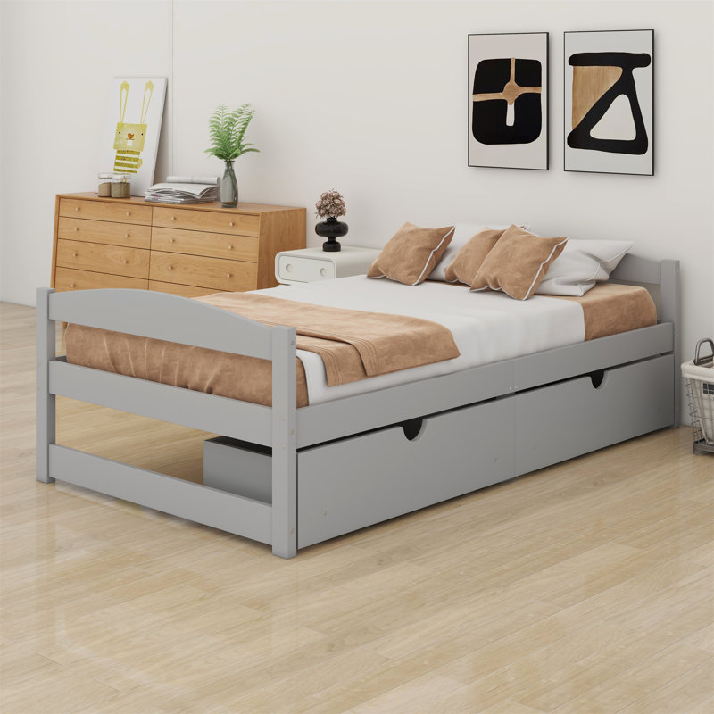 Lit plateforme avec deux tiroirs, gris