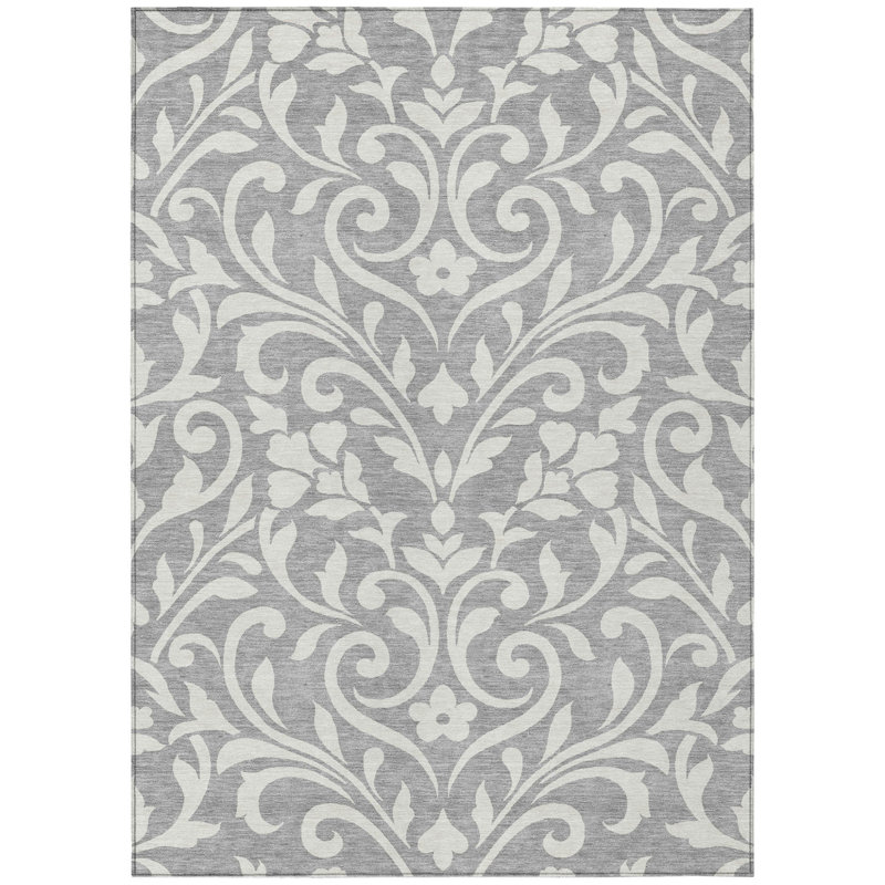 Tapis intérieur lavable floral gris et ivoire 9 pi x 12 pi